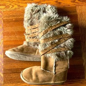 Brown furry boots